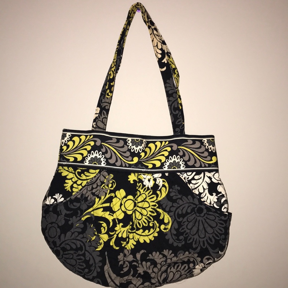 Vera Bradley Green Black Floral Print Round Bag